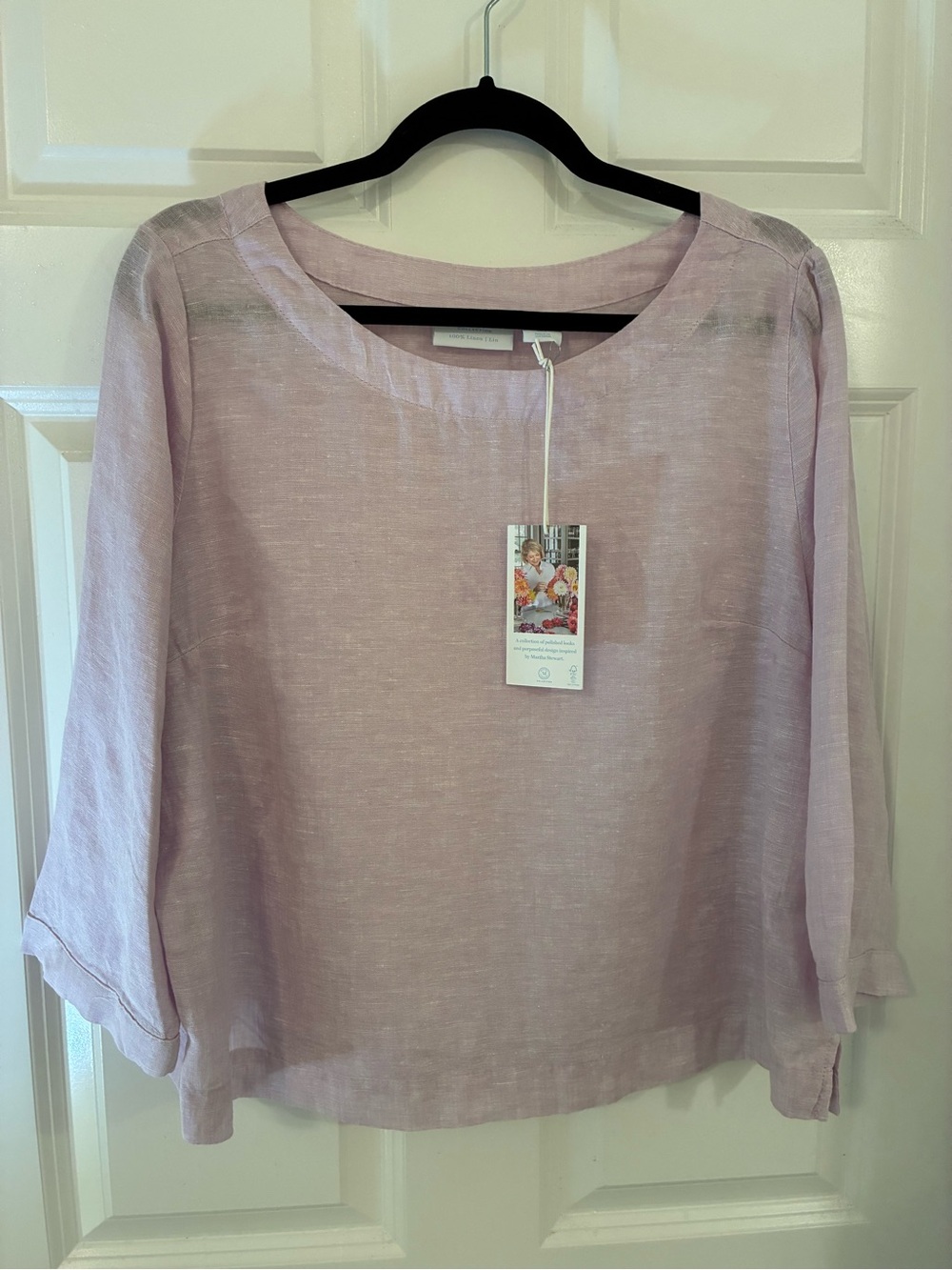 NEW Martha Stewart Collection Linen Light Lavender Women's Boatneck Top Large - Picture 2 of 8